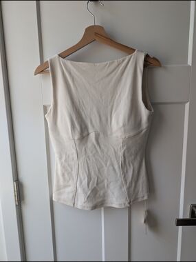 OGL Cream Scoop-Neck Sleeveless Shell - With Bralette. VIRAL TANK